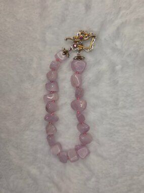 Rose Quartz Stone Chip Beaded Bracelet Ornate Toggle Clasp 8 Inch